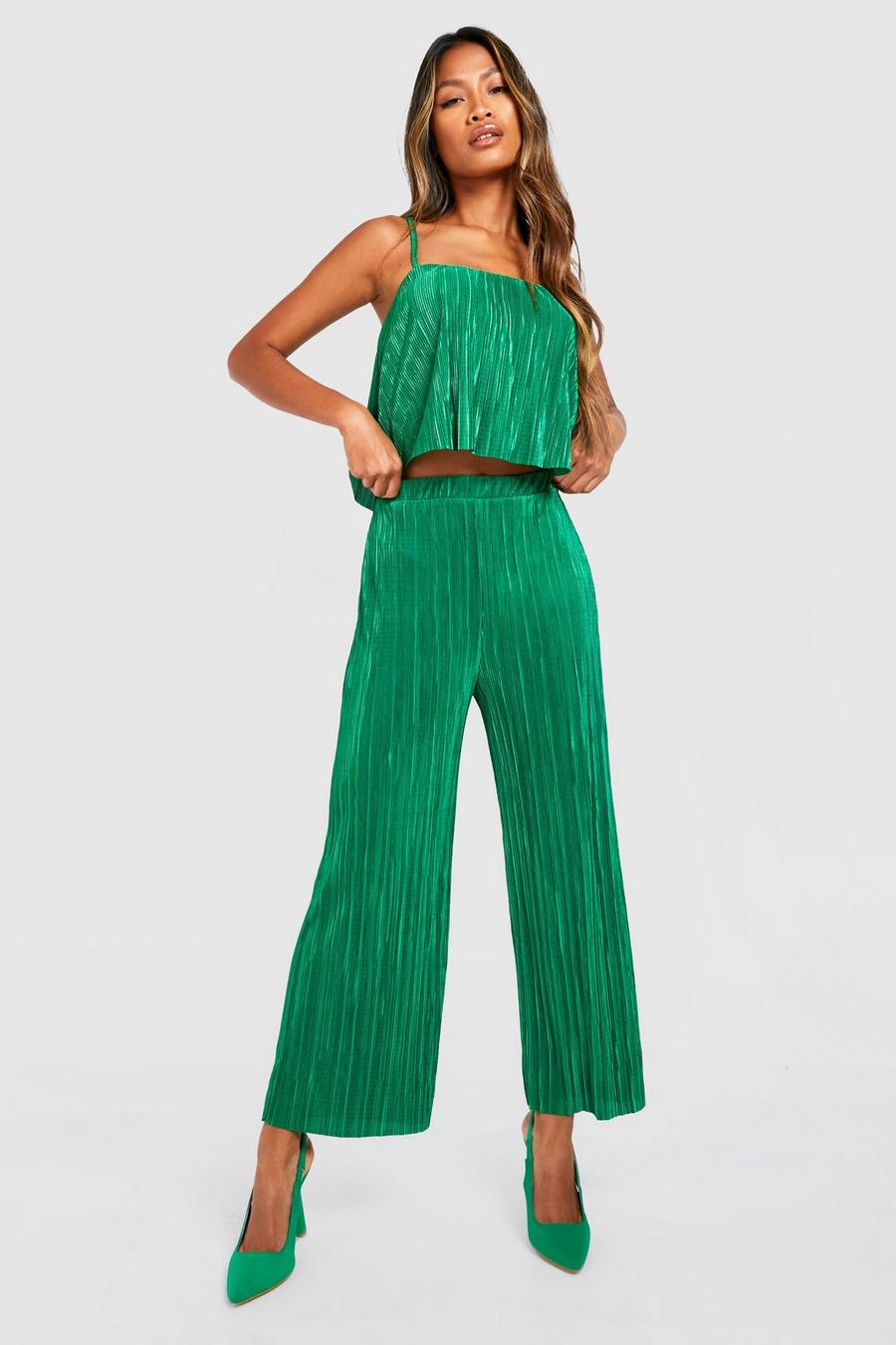 Bright green Plisse Cropped Cami & Culotte image number 1