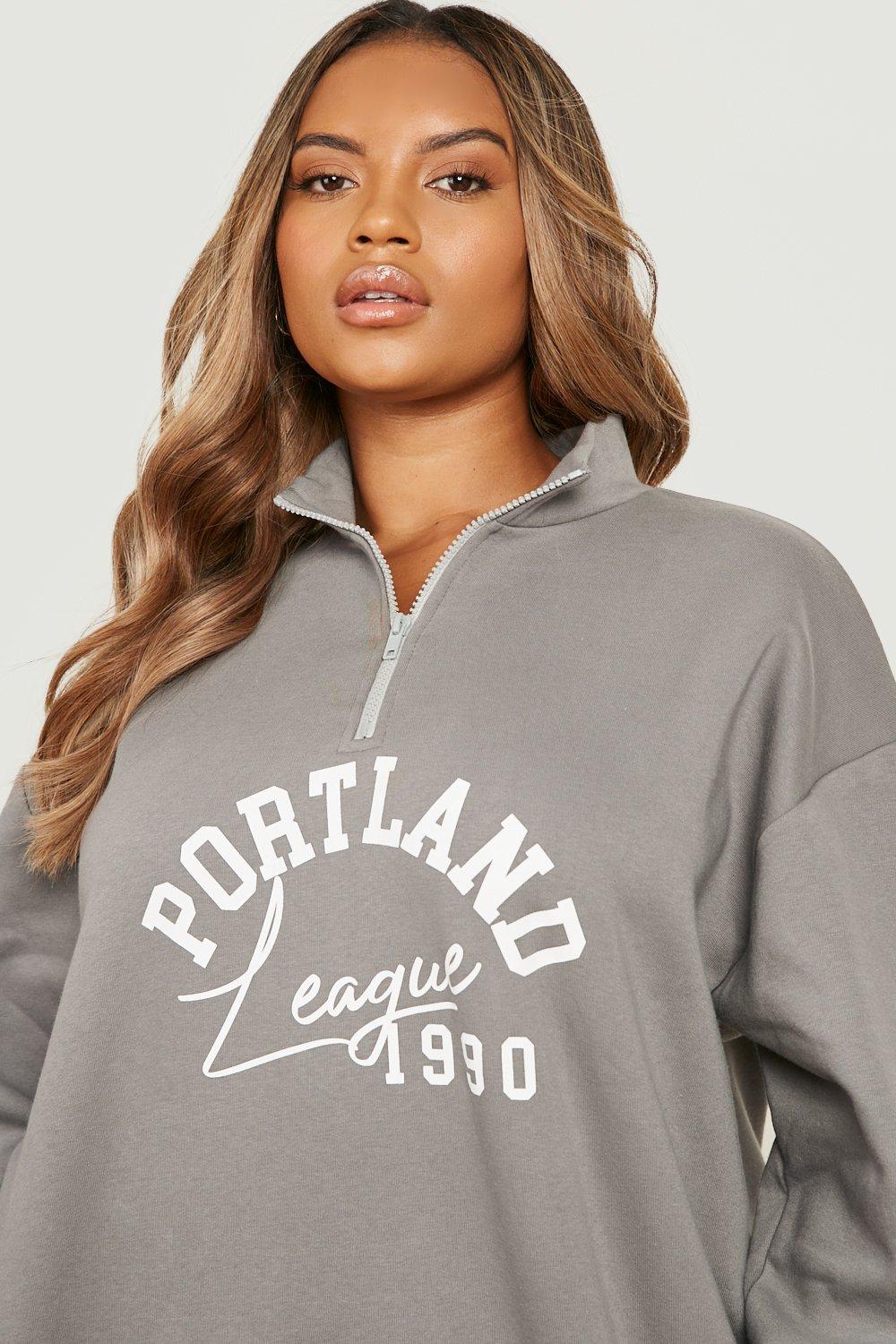 Women's Plus Portland Slogan Half Zip Oversized Printed Sweatshirt | Boohoo  UK
