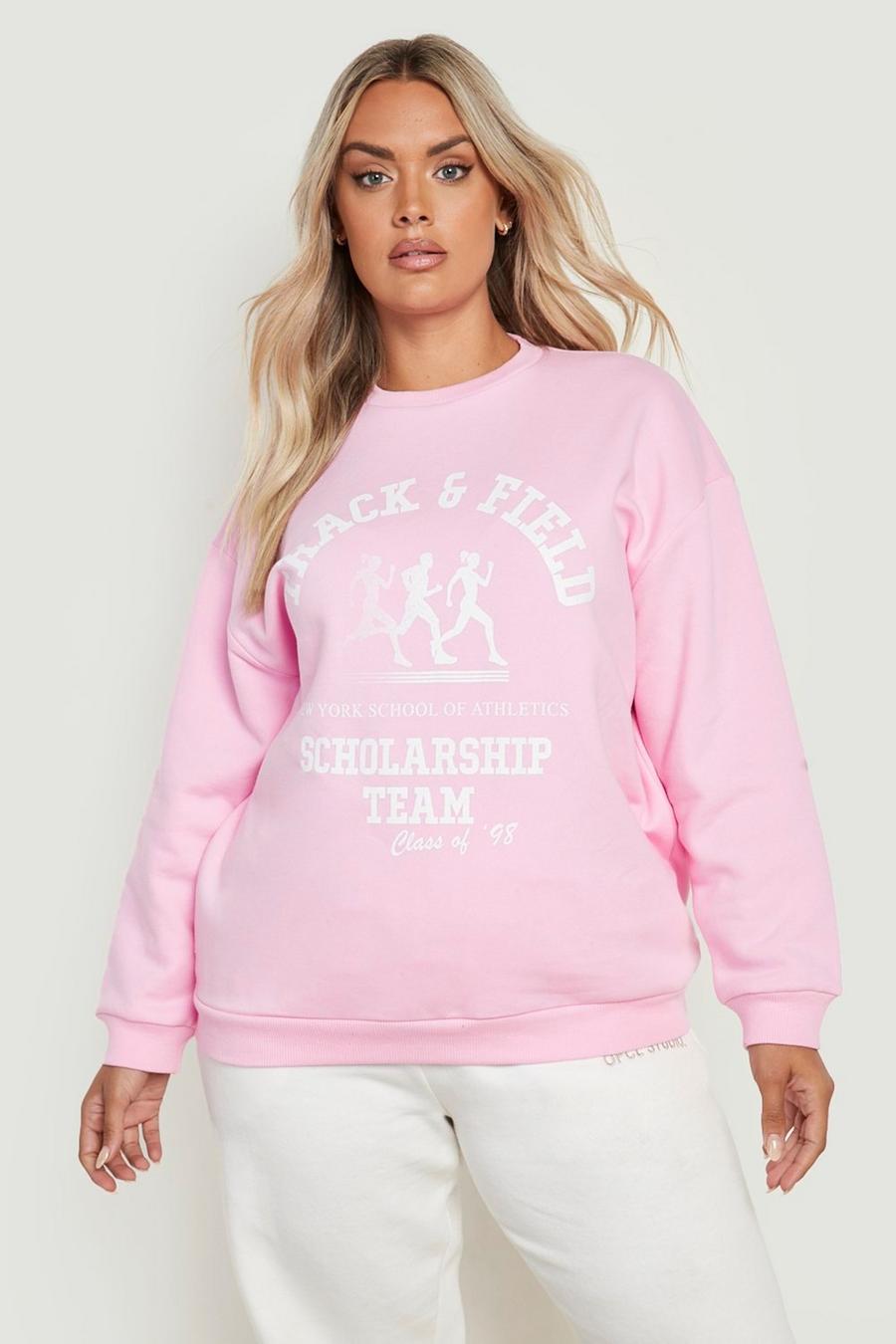 Pink Plus Athletics Slogan Oversized Printed Sweatshirt image number 1
