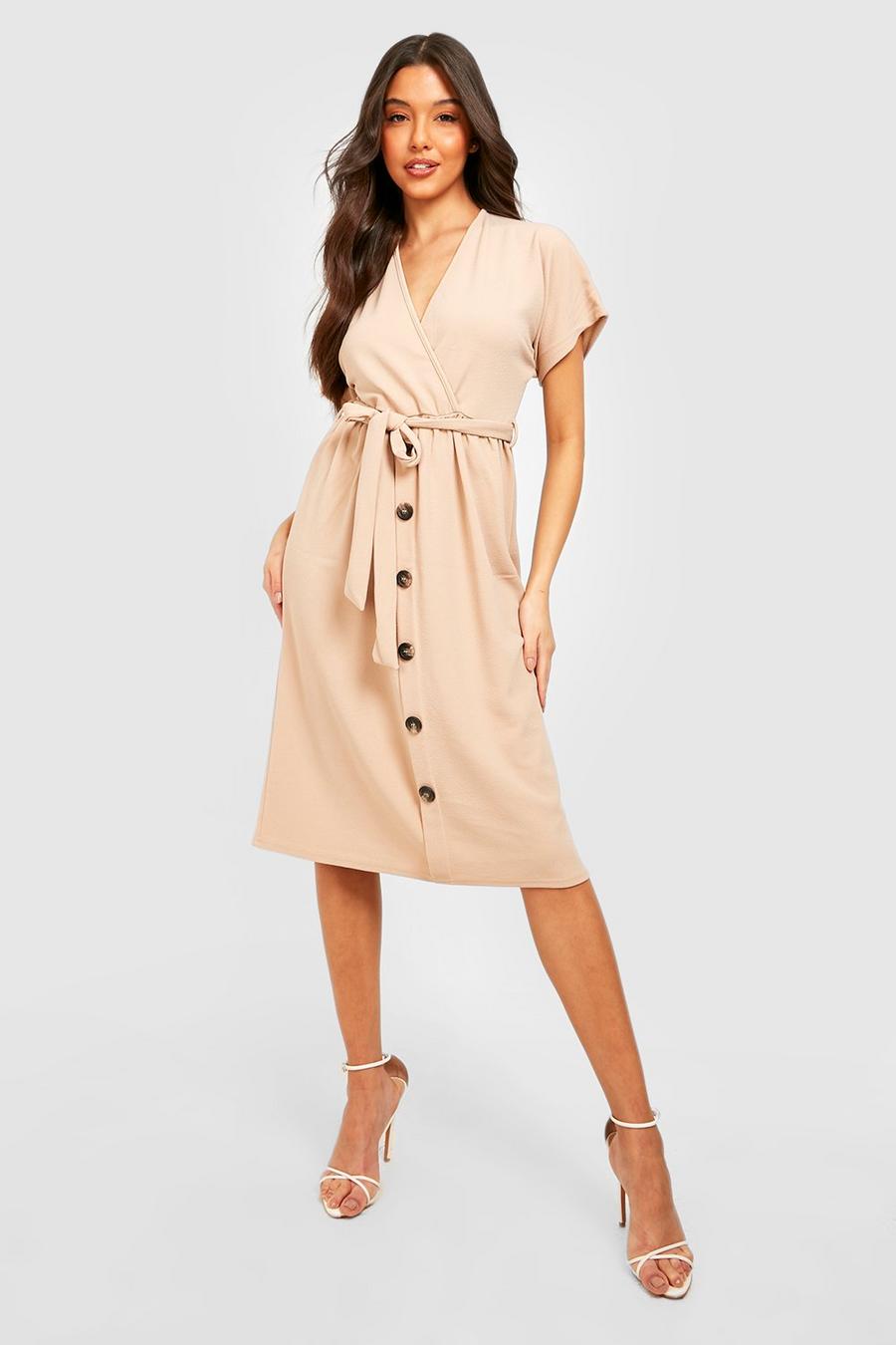 Stone Belted Button-Down Midi Dress image number 1