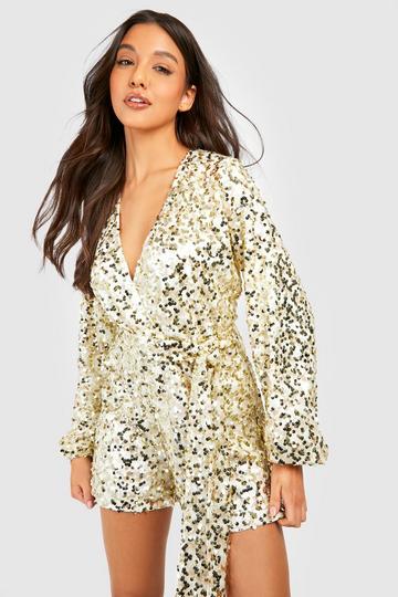 Sequin Belted Playsuit gold