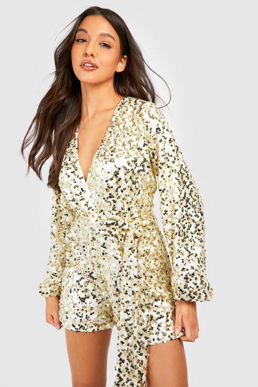 Gold Sequin Belted Playsuit