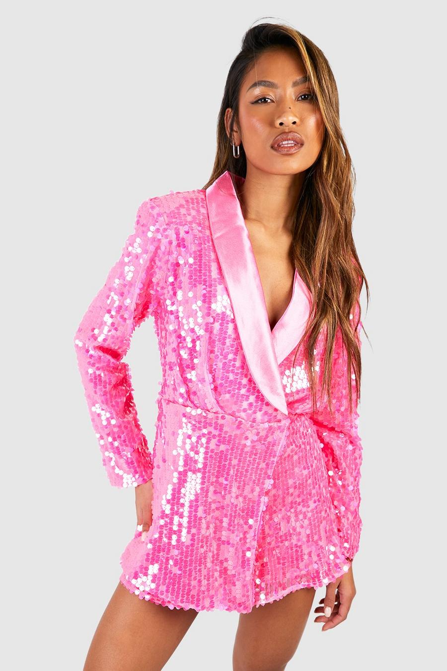 Hot pink Glitter Blazer Playsuit Met Pailletten