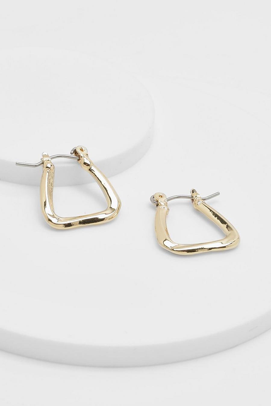 Gold Polished Molten Angular Triangle Hoop Earring image number 1