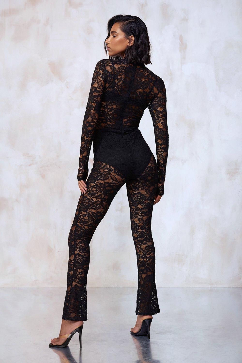 Black lace long sleeve jumpsuit on sale