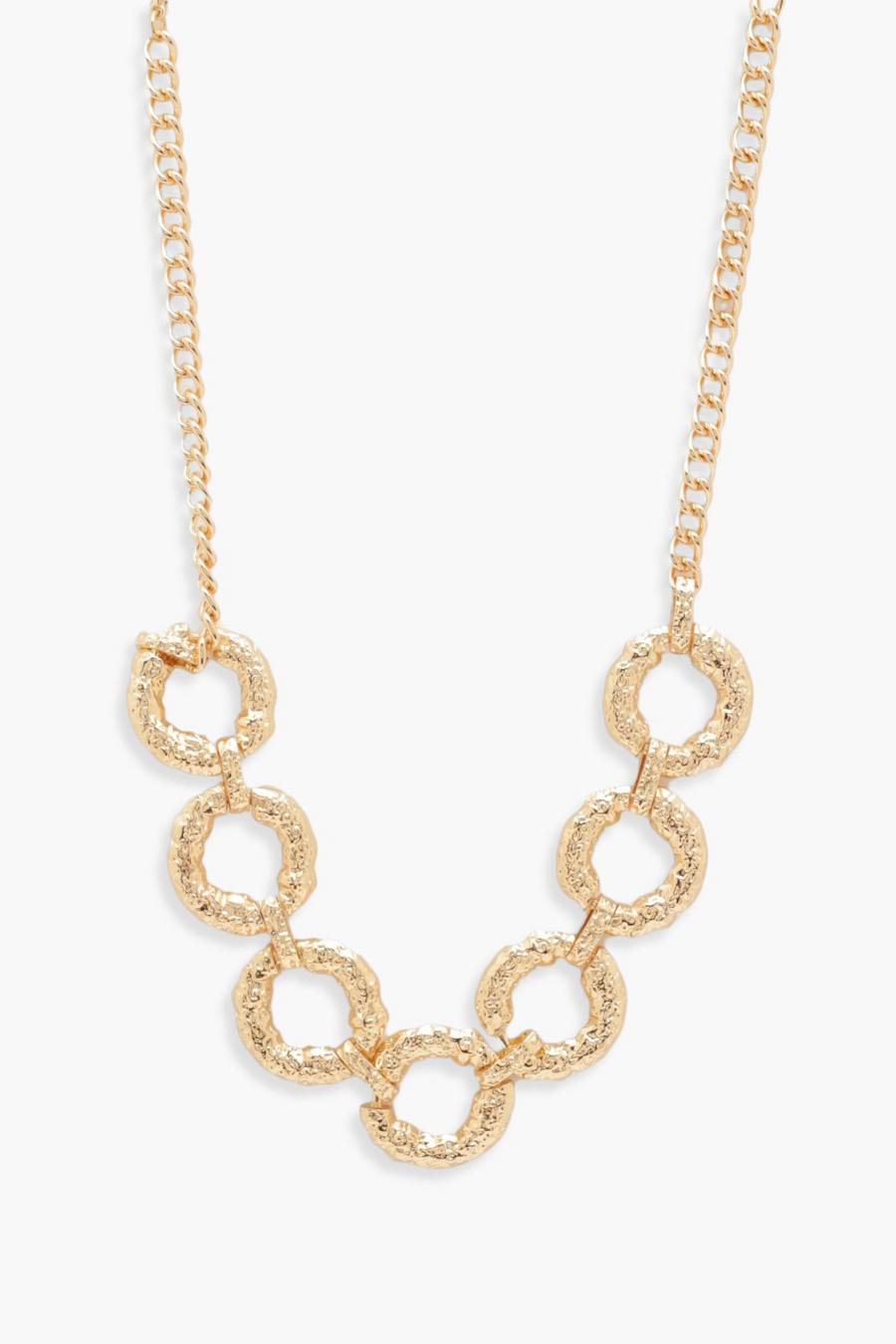 Gold metallic Molten Textured Oval Link Necklace
