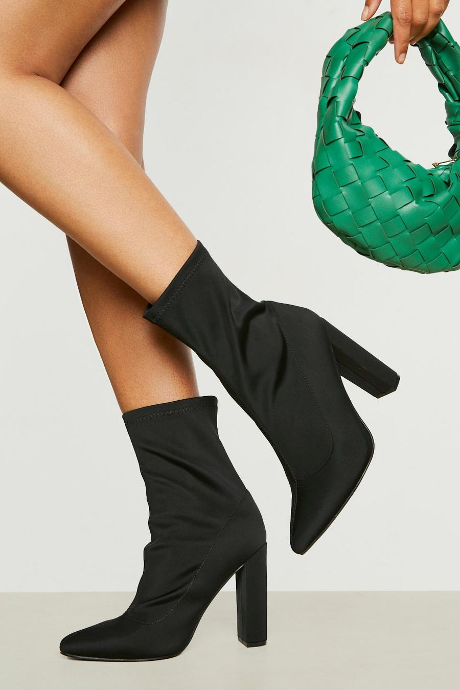 Black noir Block Heel Sock Boots image number 1