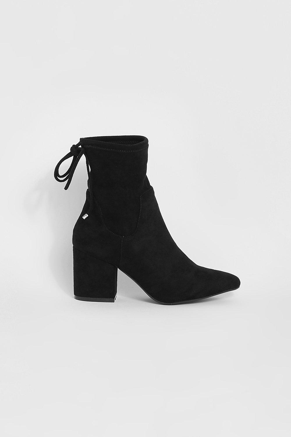 Bottines chaussettes a talon carre et lacets boohoo FR