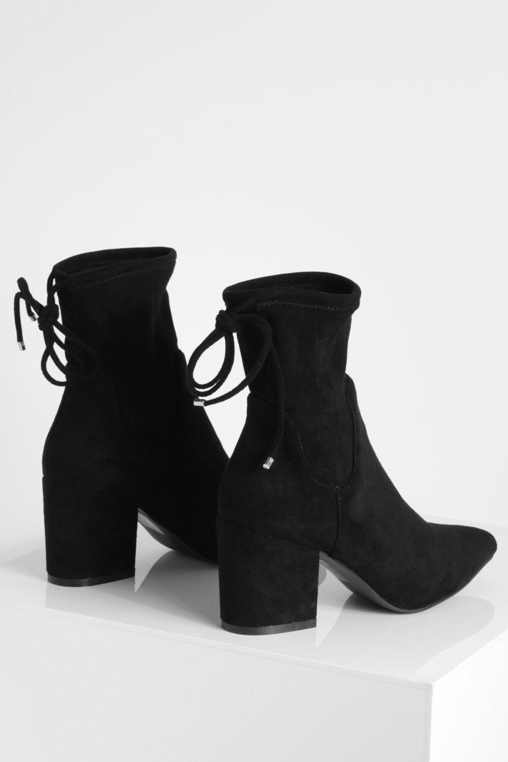 Black suedette tie back sock outlet boots