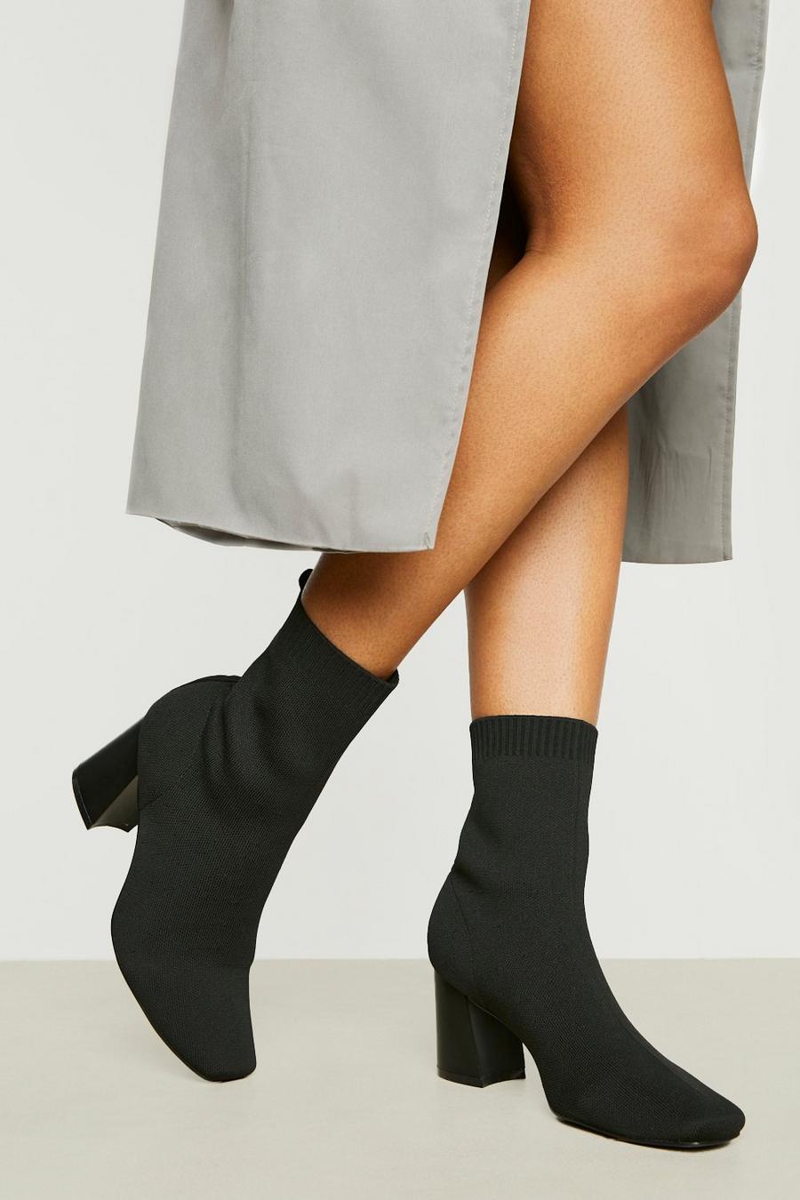Breite Passform Socken-Stiefel mit breitem Absatz, Black