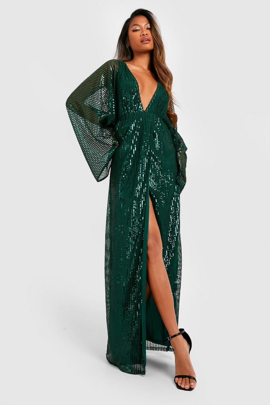 Emerald Premium Sequin Plunge Split Maxi Party Dress image number 1