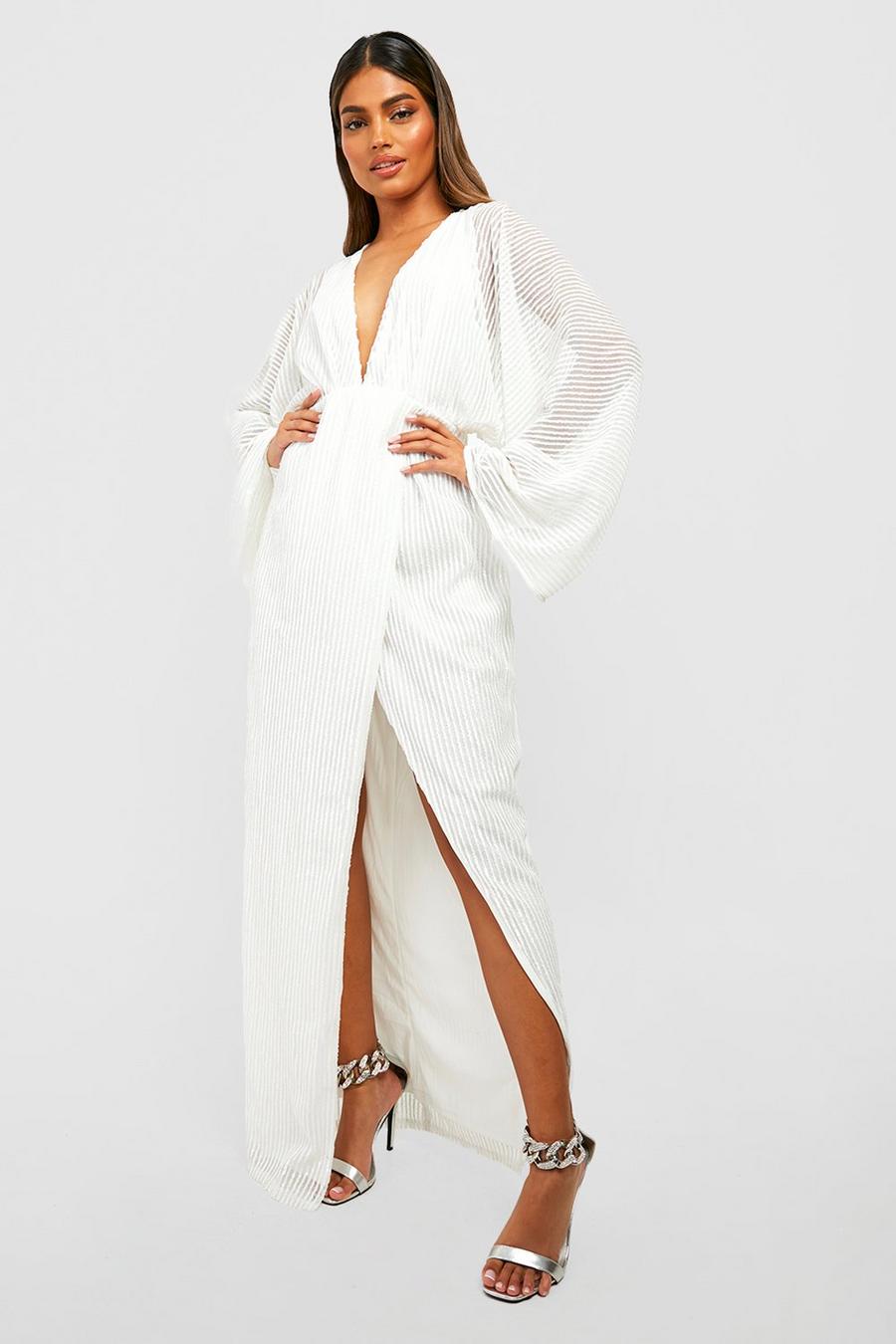 White Premium Sequin Plunge Split Maxi Party Dress image number 1