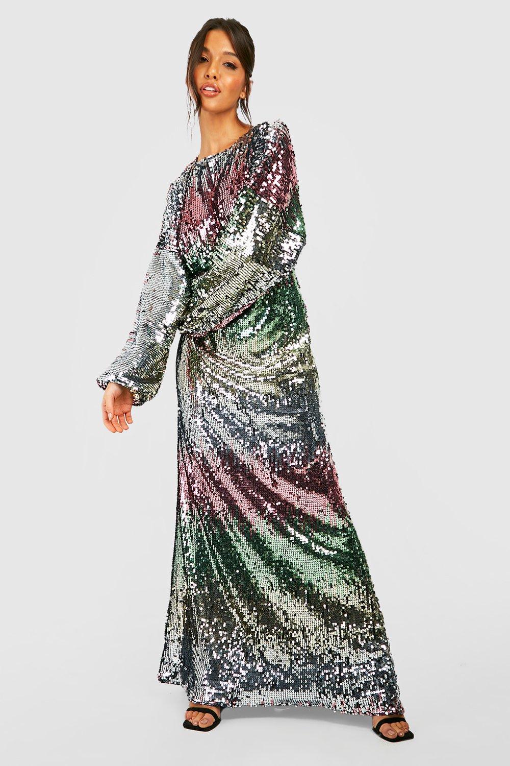 Ombre Sequin Maxi Party Dress