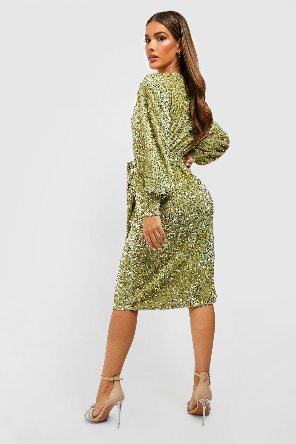 Sequin Wrap Belted Midi Party Dress boohoo