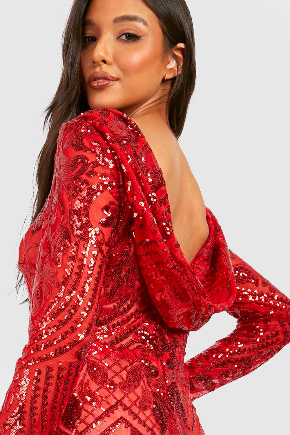 Boohoo red sequin on sale dress