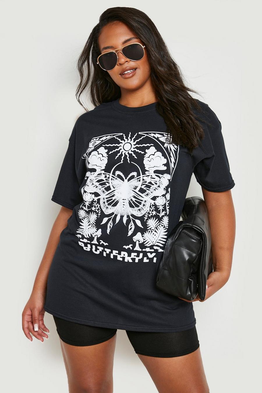 Grande taille - T-shirt à imprimé papillon, Black image number 1