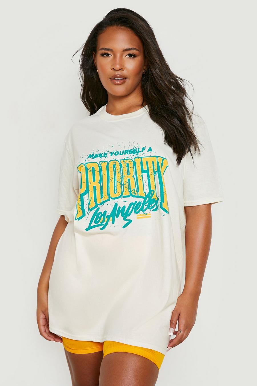 Ecru white Plus La Priority Printed T-shirt
