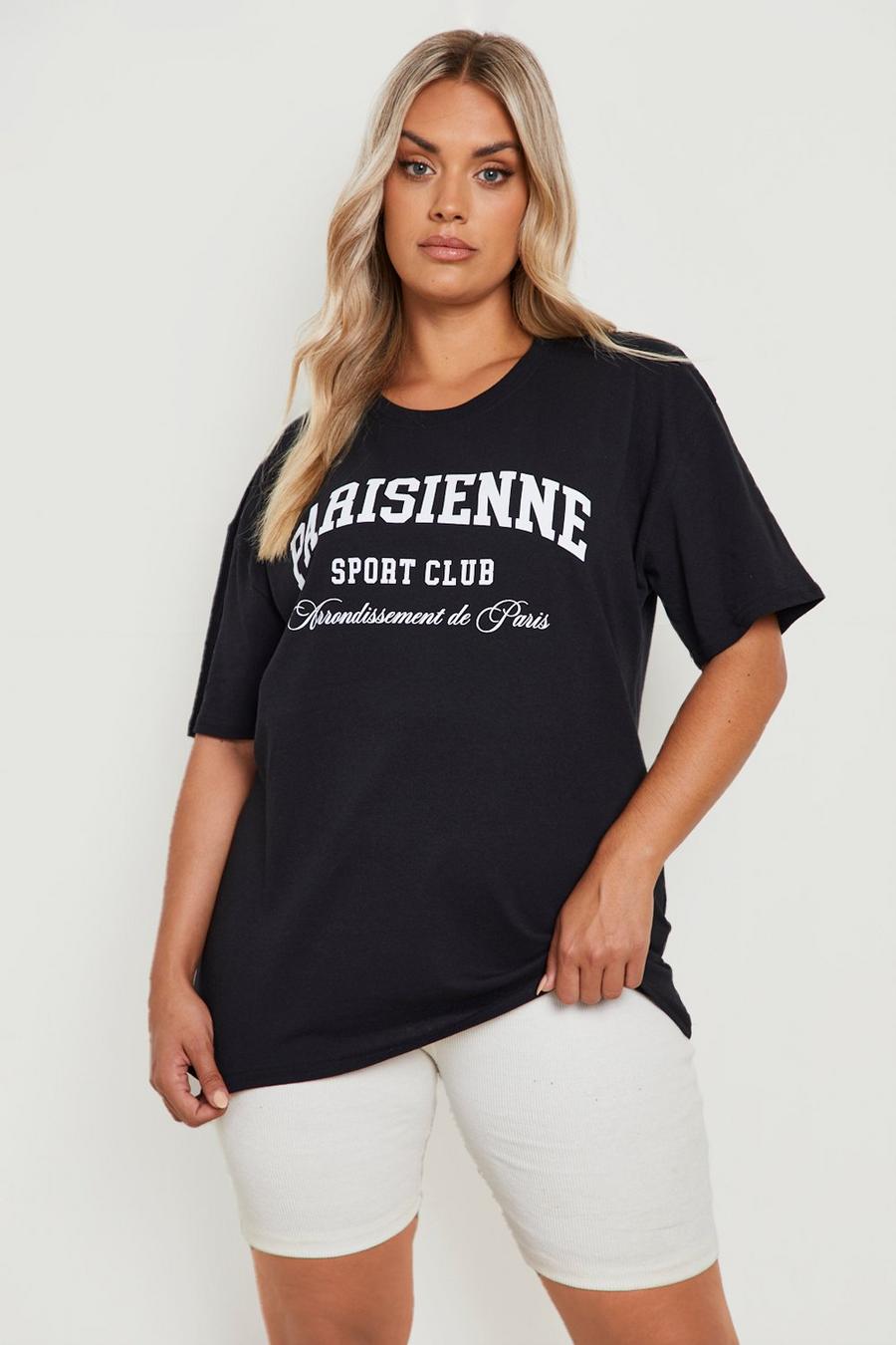 Black Plus Parisienne Printed Oversized T-shirt image number 1