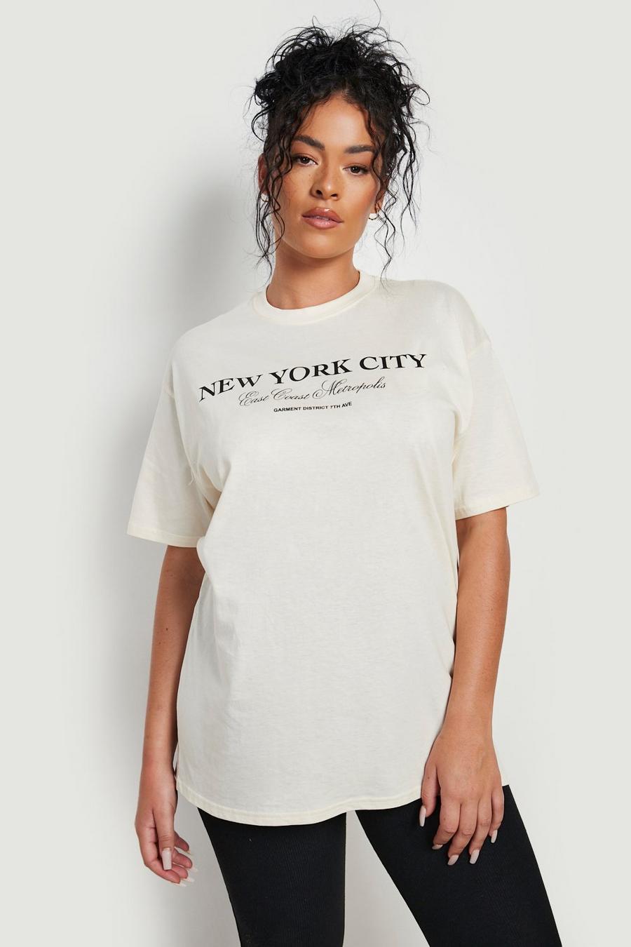 Plus Oversize T-Shirt mit New York Print, Ecru image number 1