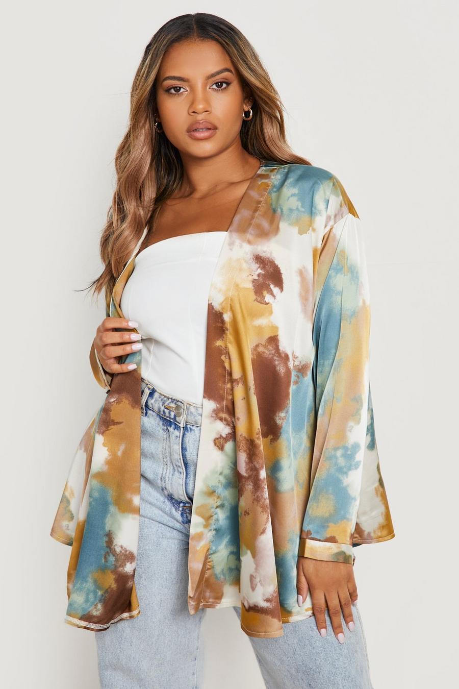 Top scaldacuore Plus Size con stampa in fantasia tie dye image number 1