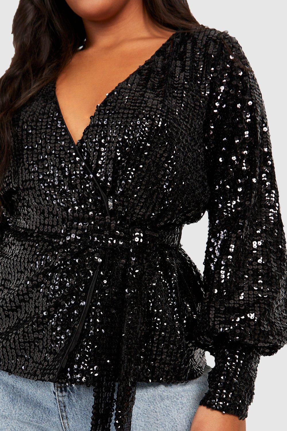 Plus Sequin Wrap Blouse