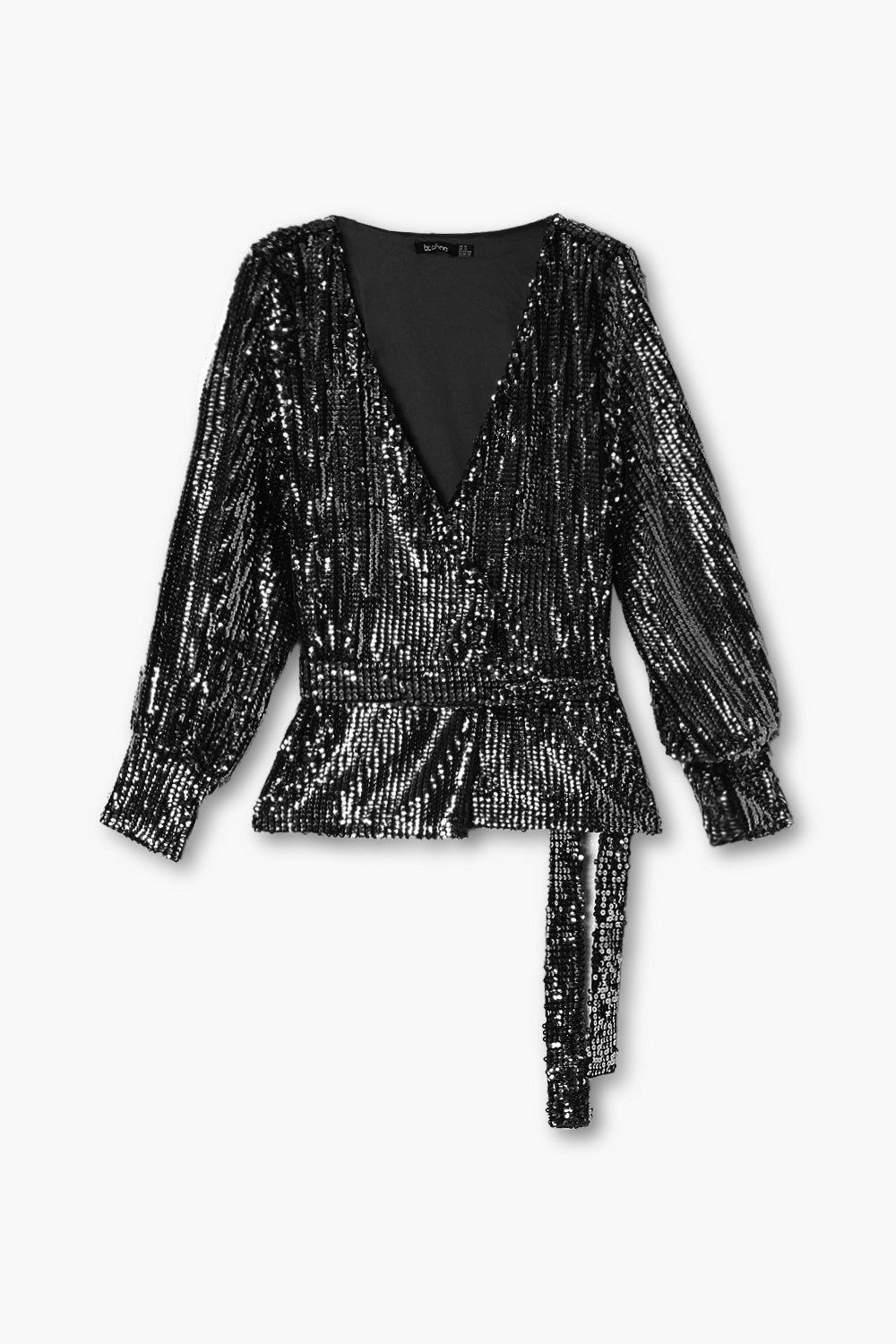 Plus Sequin Wrap Top