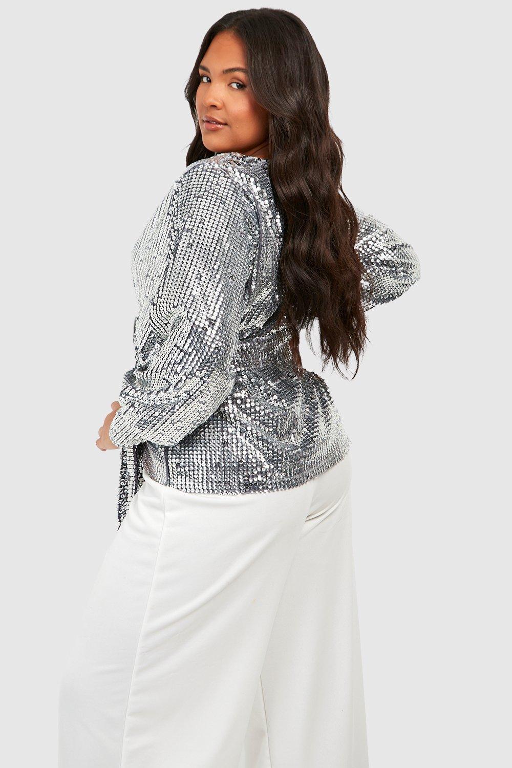 Plus Sequin Wrap Blouse