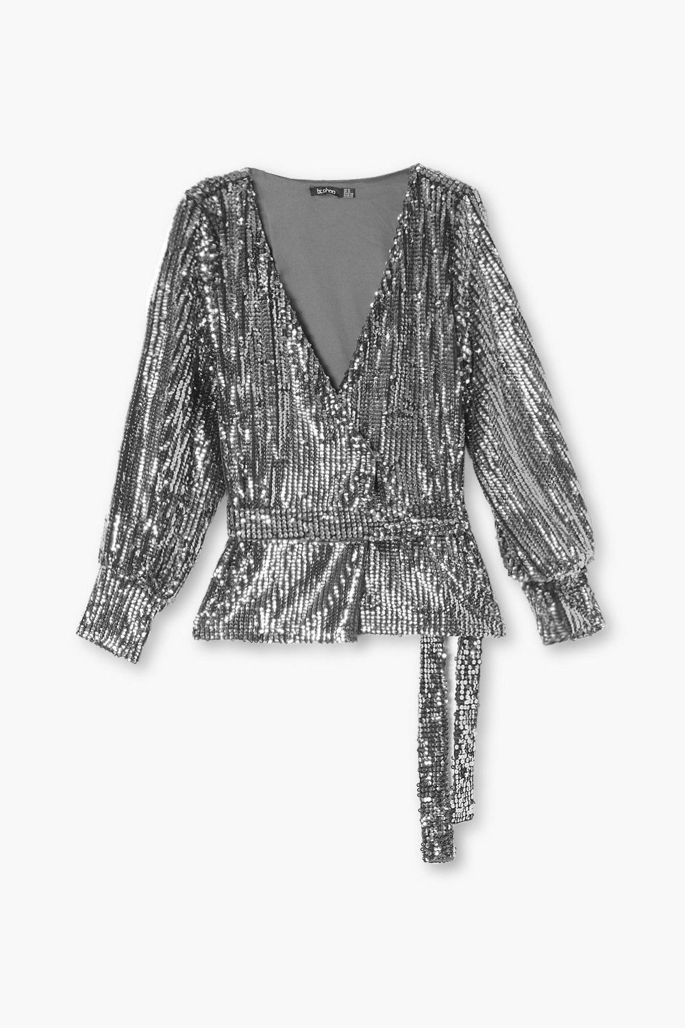 Plus Sequin Wrap Blouse