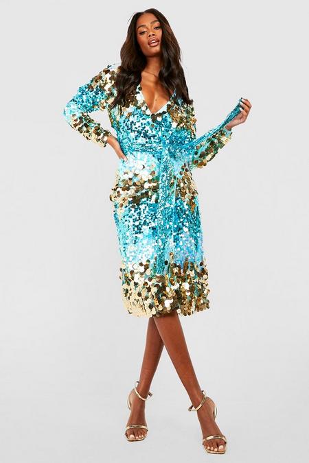 boohoo.com | Sparkly Midi Dress With Sequins And Wrap