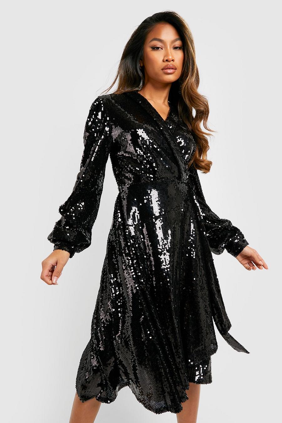 Sequin Wrap Midi Party Dress  image number 1
