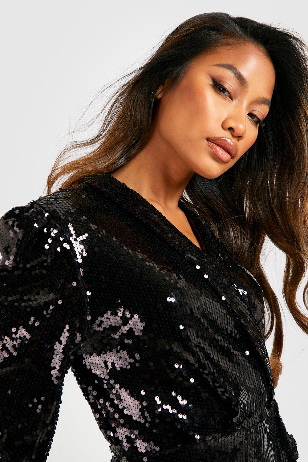 Boohoo black sequin on sale dress