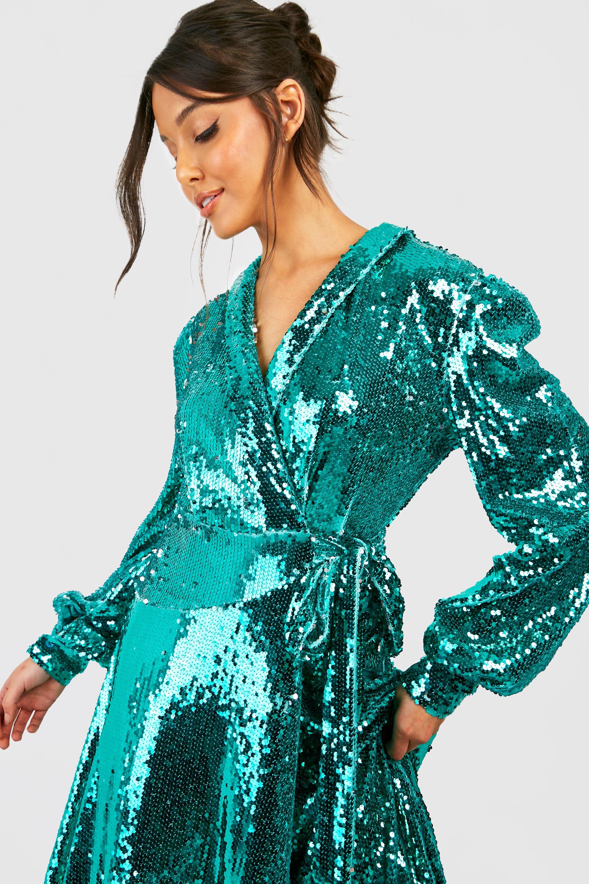 Sequin Wrap Midi Party Dress boohoo