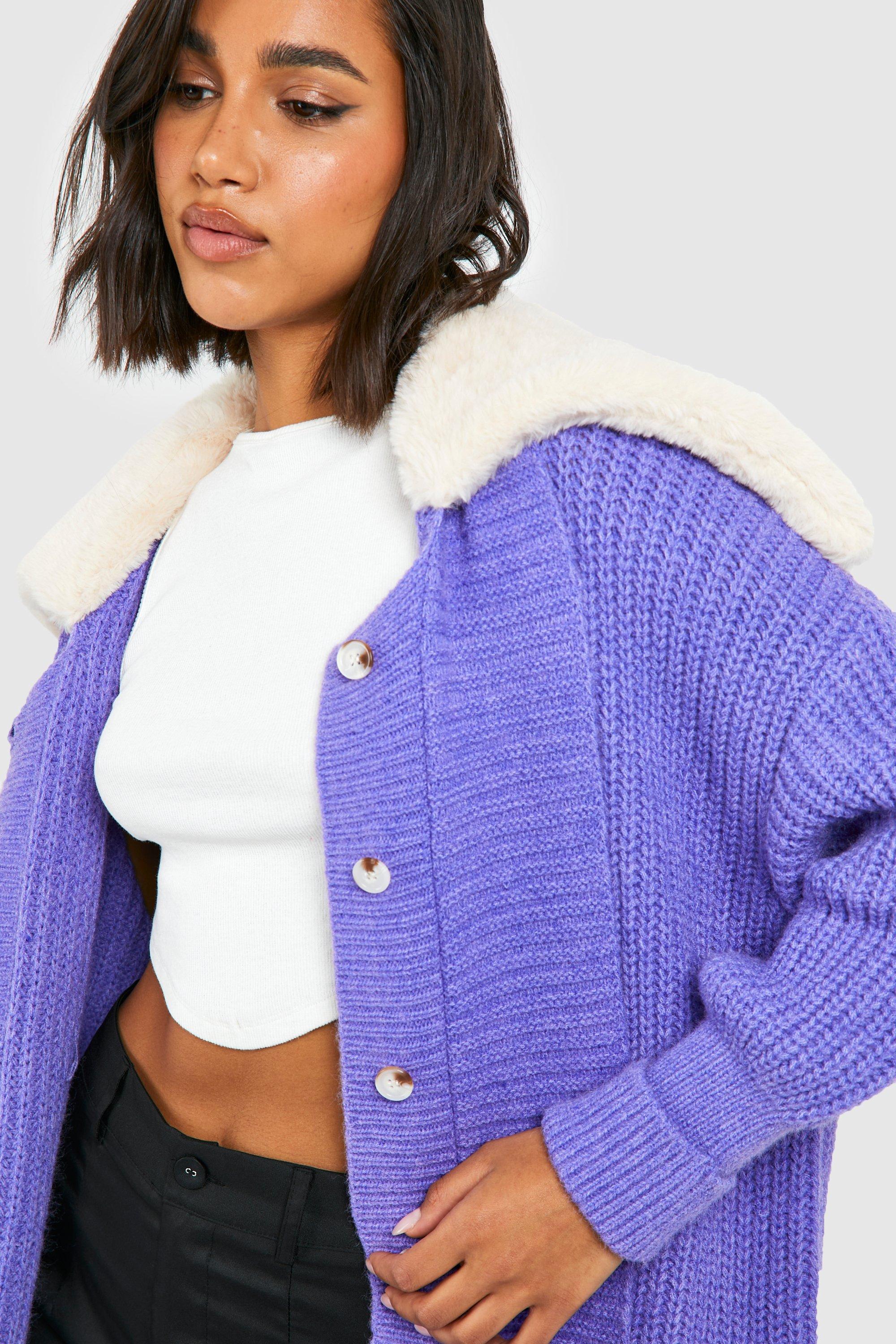 Faux Fur Collar Chunky Oversized Coatigan boohoo NZ