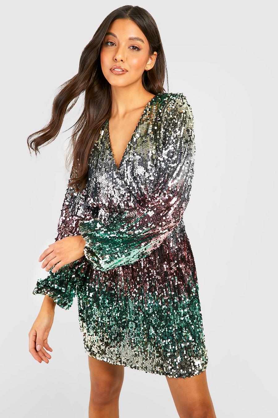 Blush Sequin Ombre Wrap Party Dress image number 1