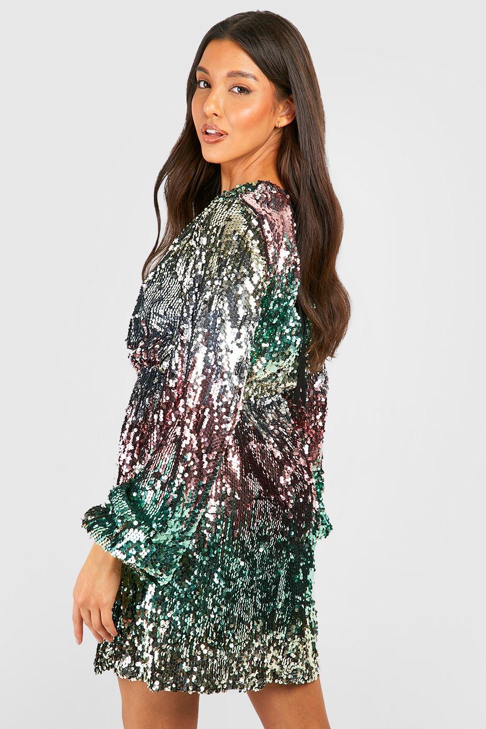 Sequin Ombre Wrap Party Dress