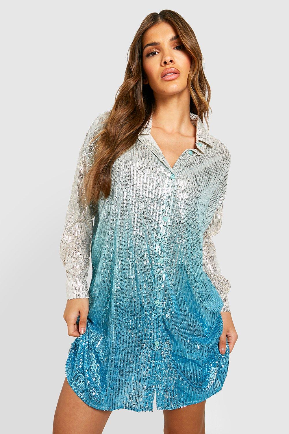 Robe chemise de soir e oversize paillet e