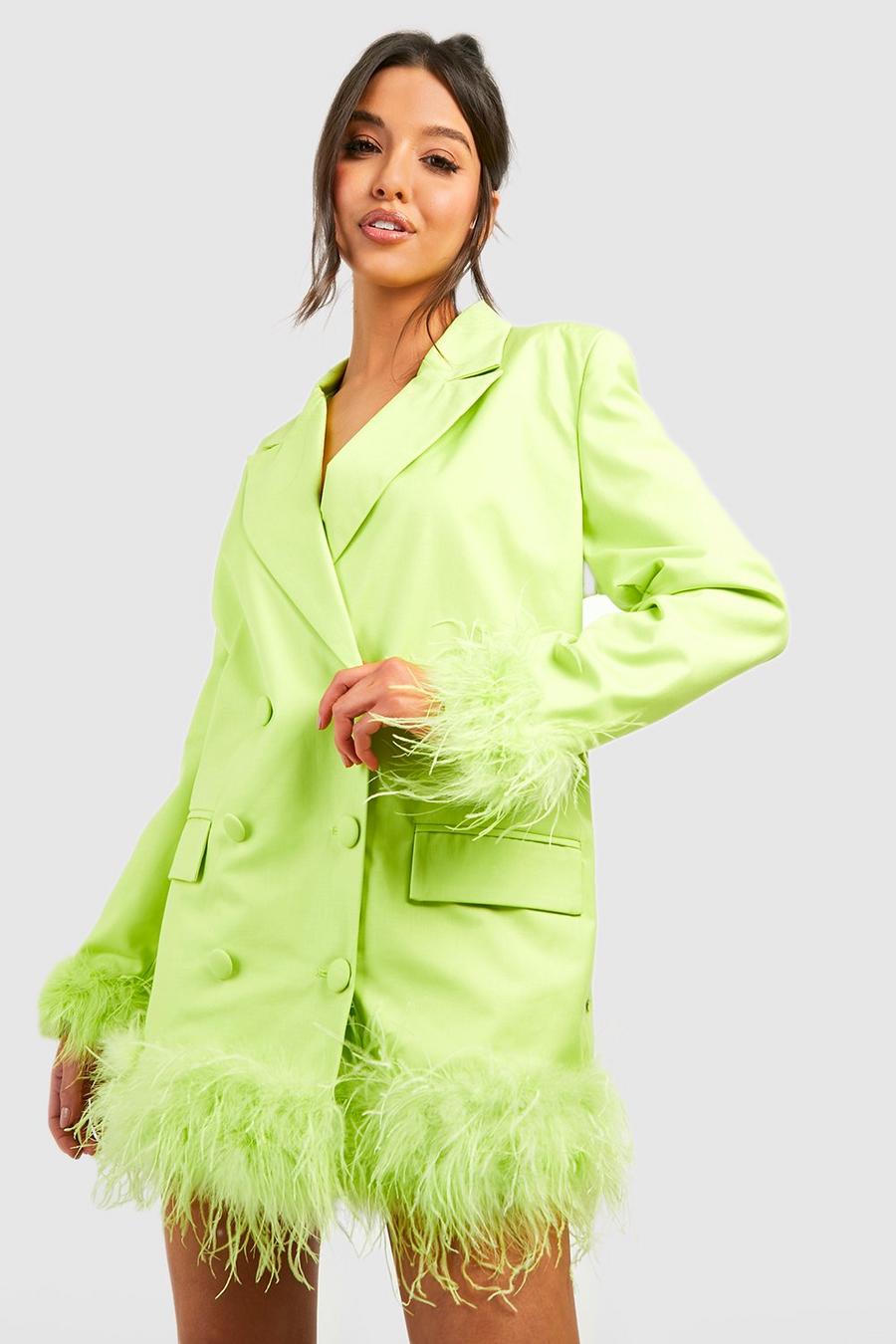 Lime Feather Hem Oversized Blazer Dress image number 1