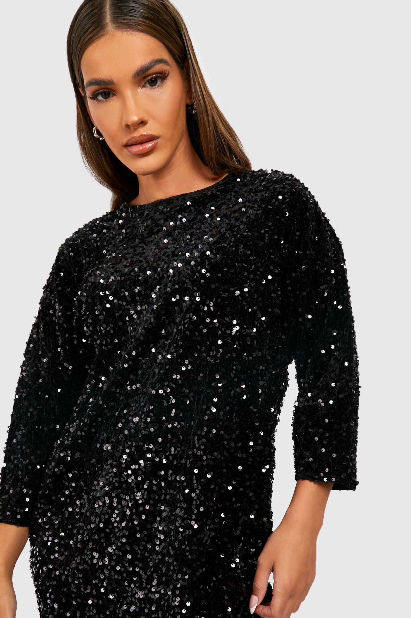 Zwarte glitterjurk discount