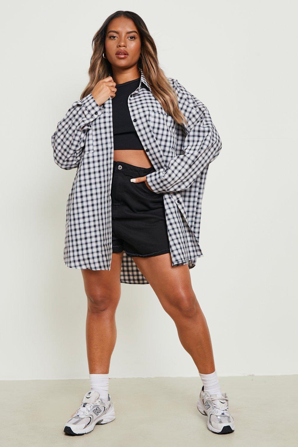 Plus Brushed Flannel Oversized Boyfriend Shirt boohoo