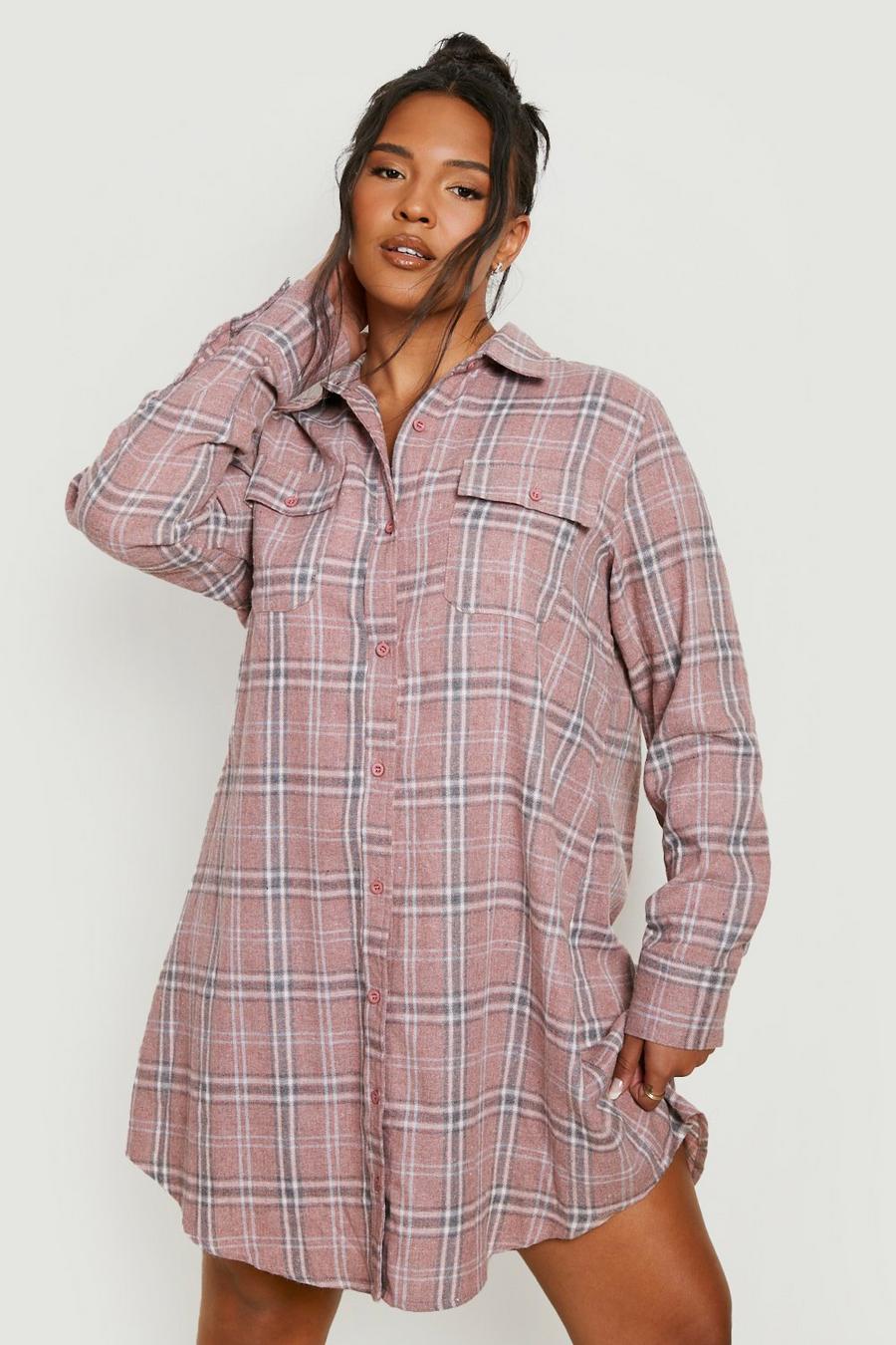 Brown Plus Brushed Flannel Shirt Dress