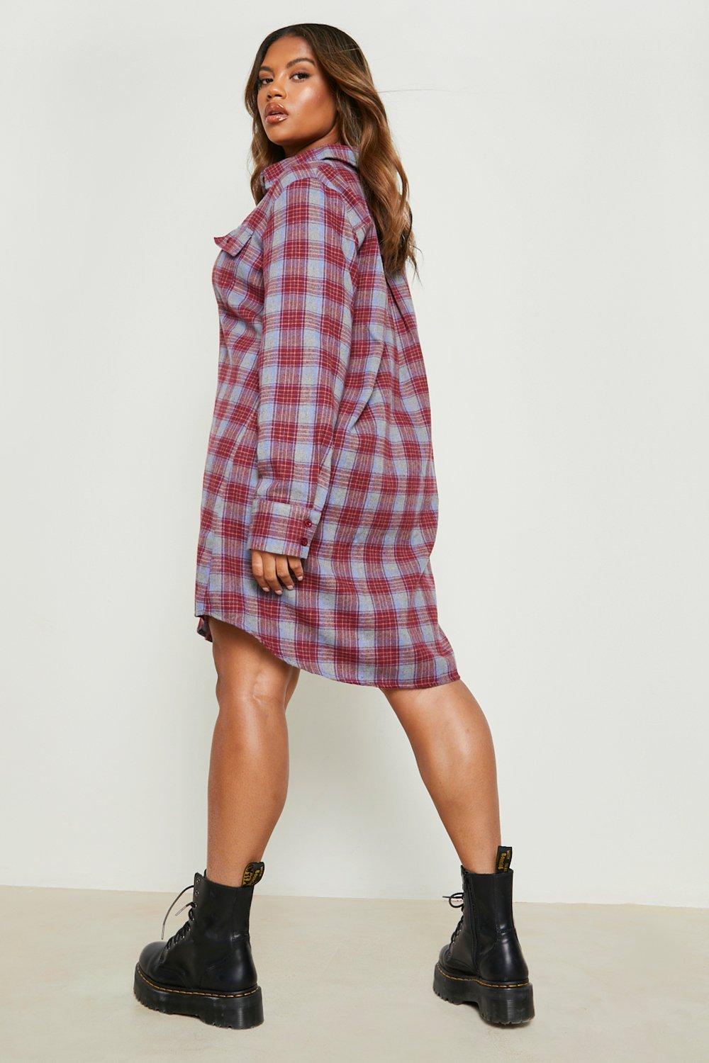 Plus Brushed Check Shirt Dress boohoo