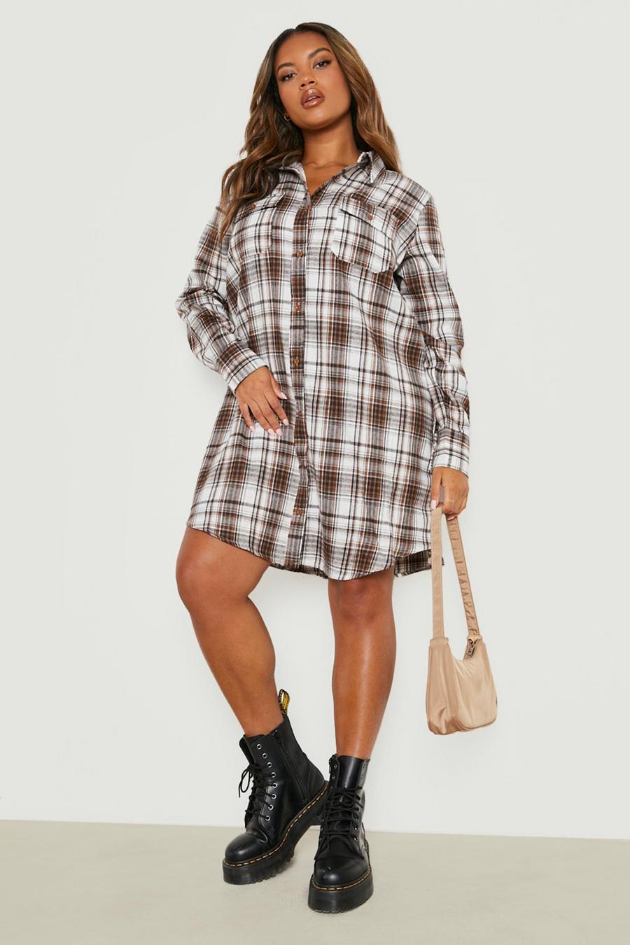 Brown Plus Brushed Flannel Shirt Dress image number 1