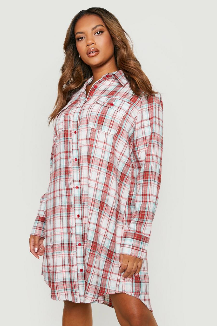 Red Plus Brushed Flannel Shirt Dress image number 1