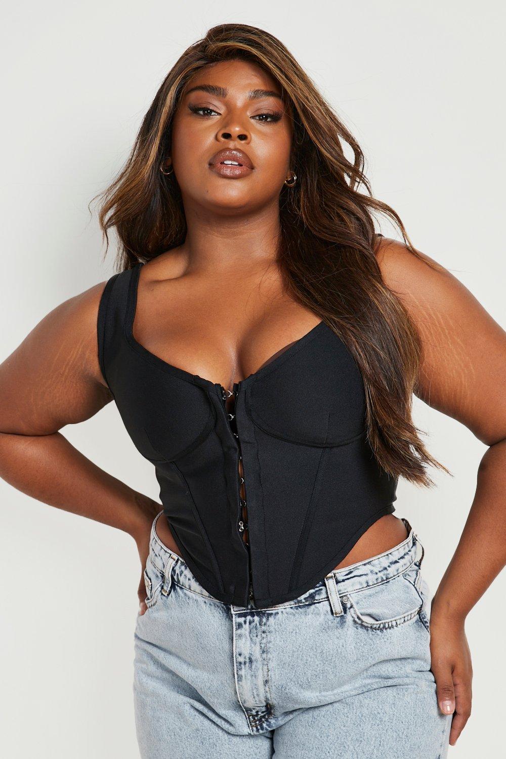 Boohoo Plus Bandage Hook And Eye Corset Top - Black - Size 26