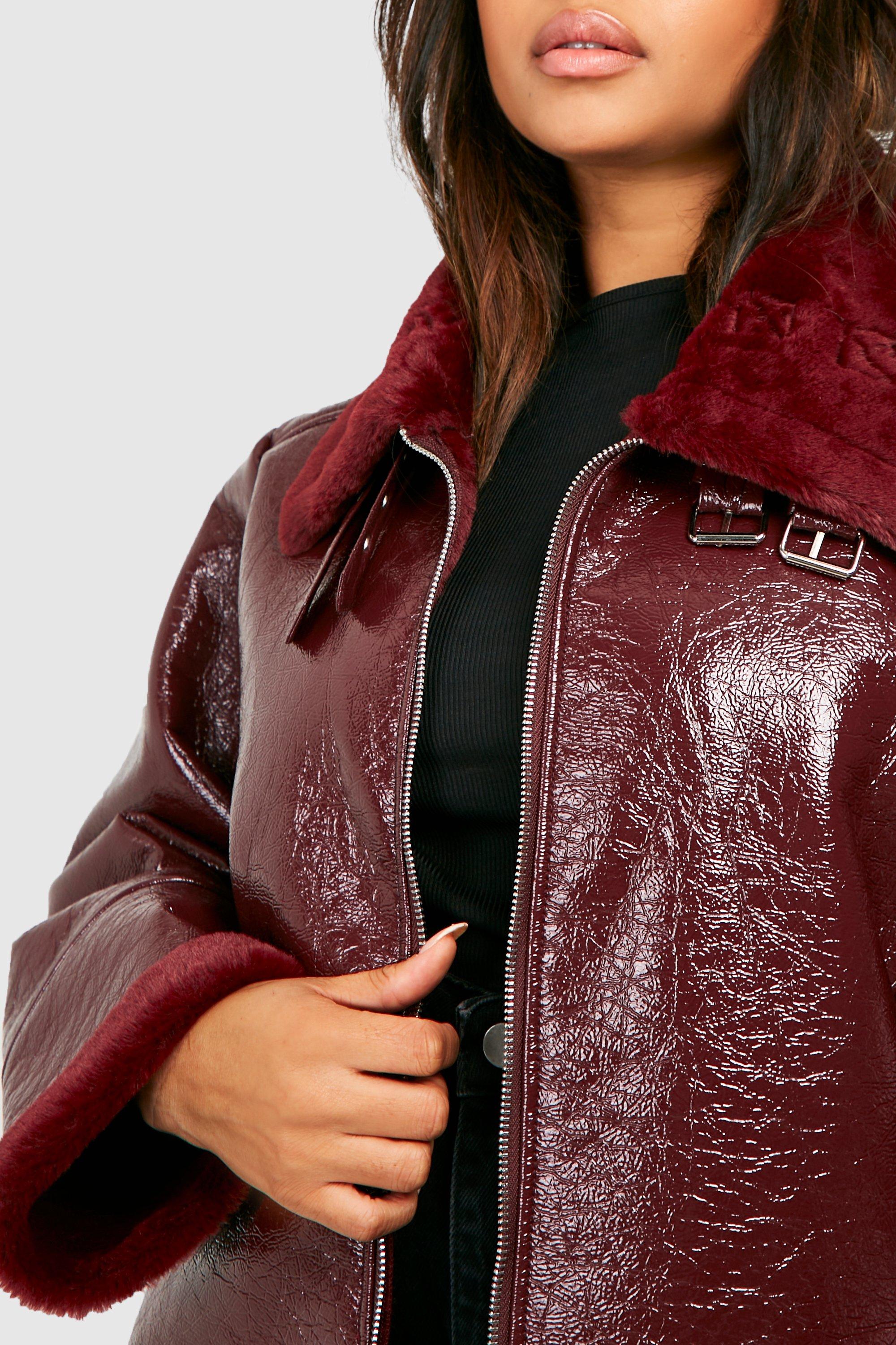 Burgundy hot sale borg jacket