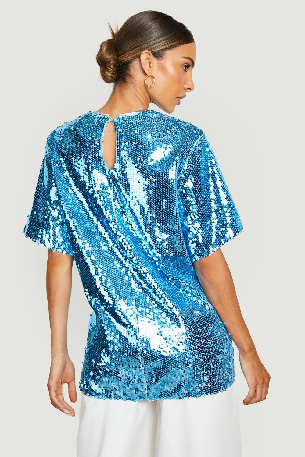 Oversized Glitter T Shirt Met Pailletten boohoo