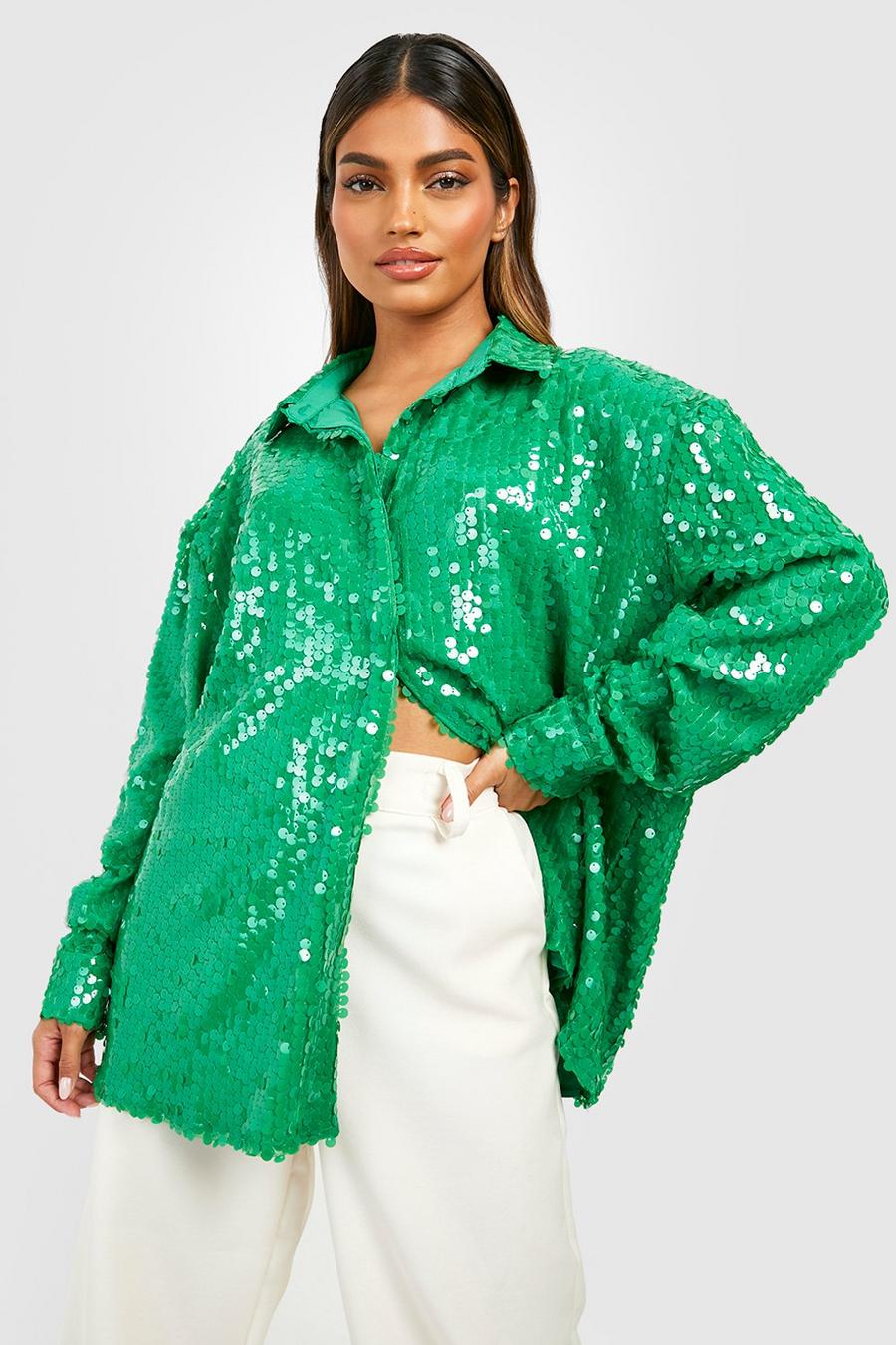 Green Oversized Sequin Shirt image number 1