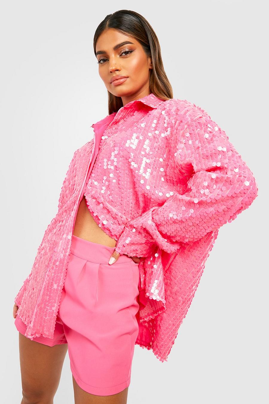Pink Oversized Sequin Shirt image number 1