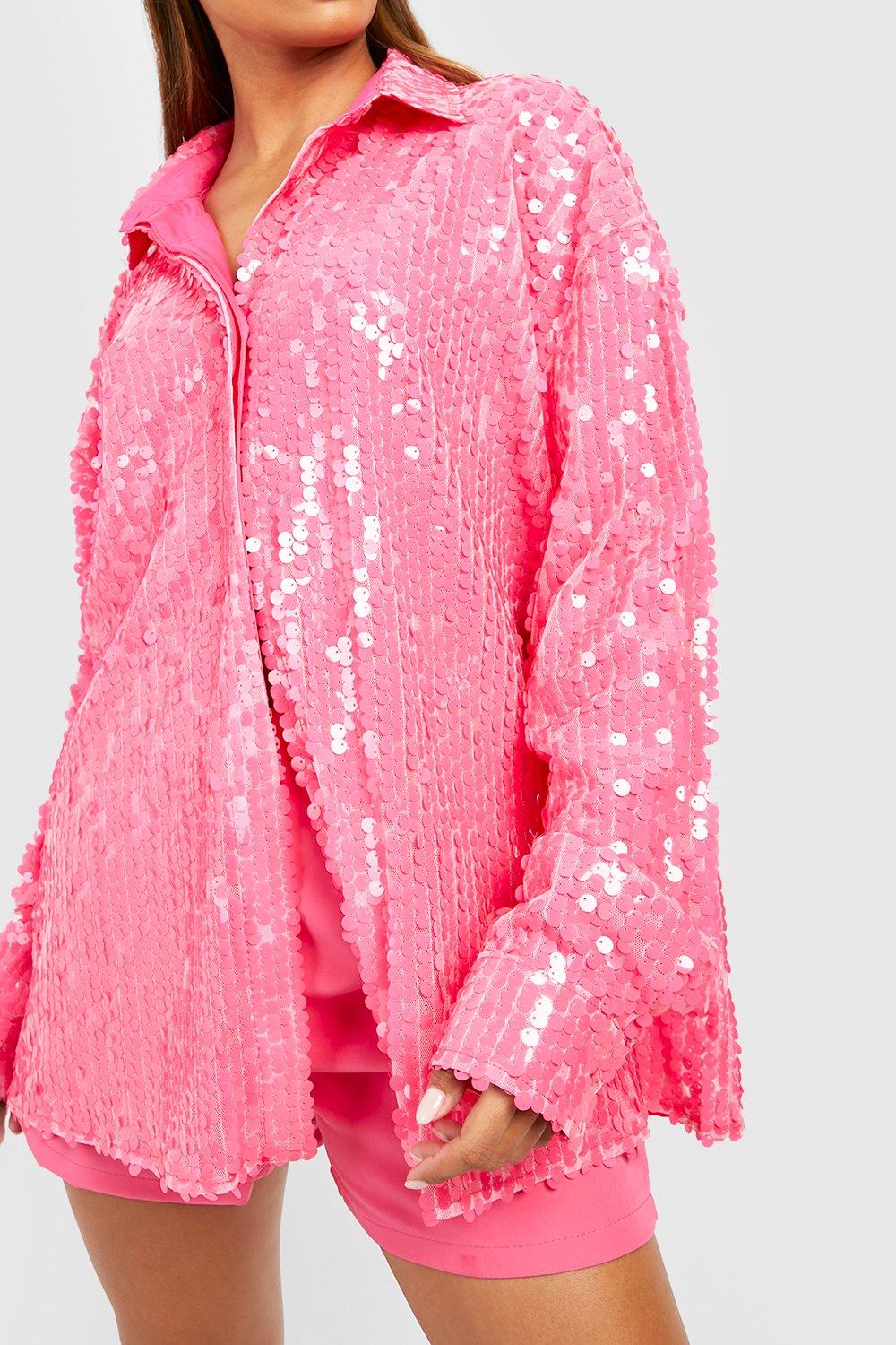 pink sequin shirt boohoo