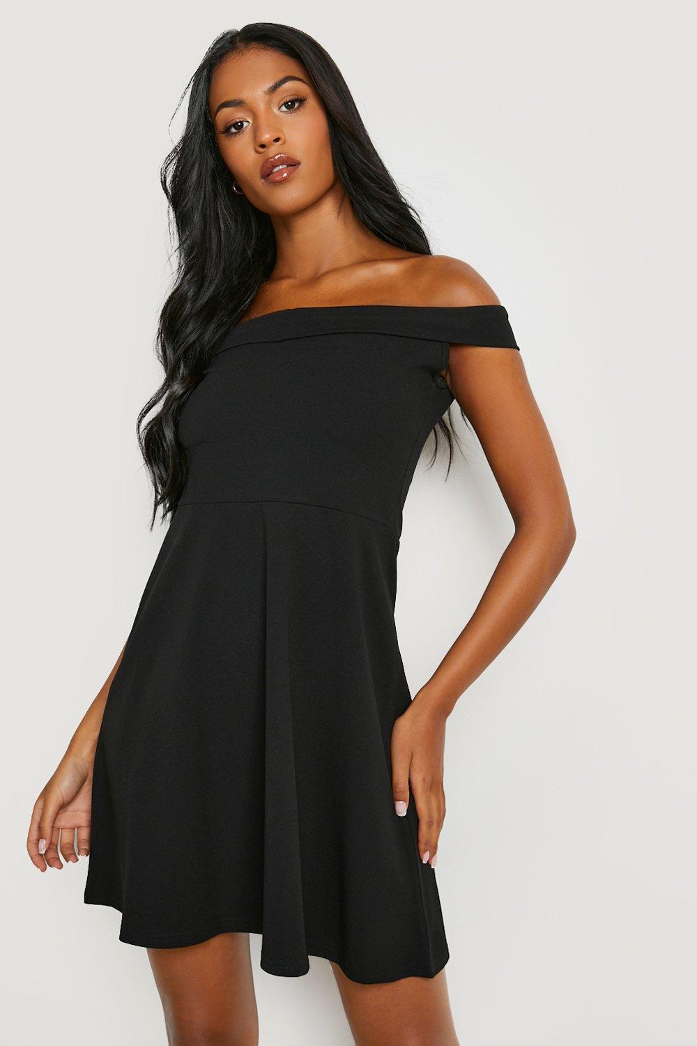 Off the shoulder skater hotsell dress boohoo